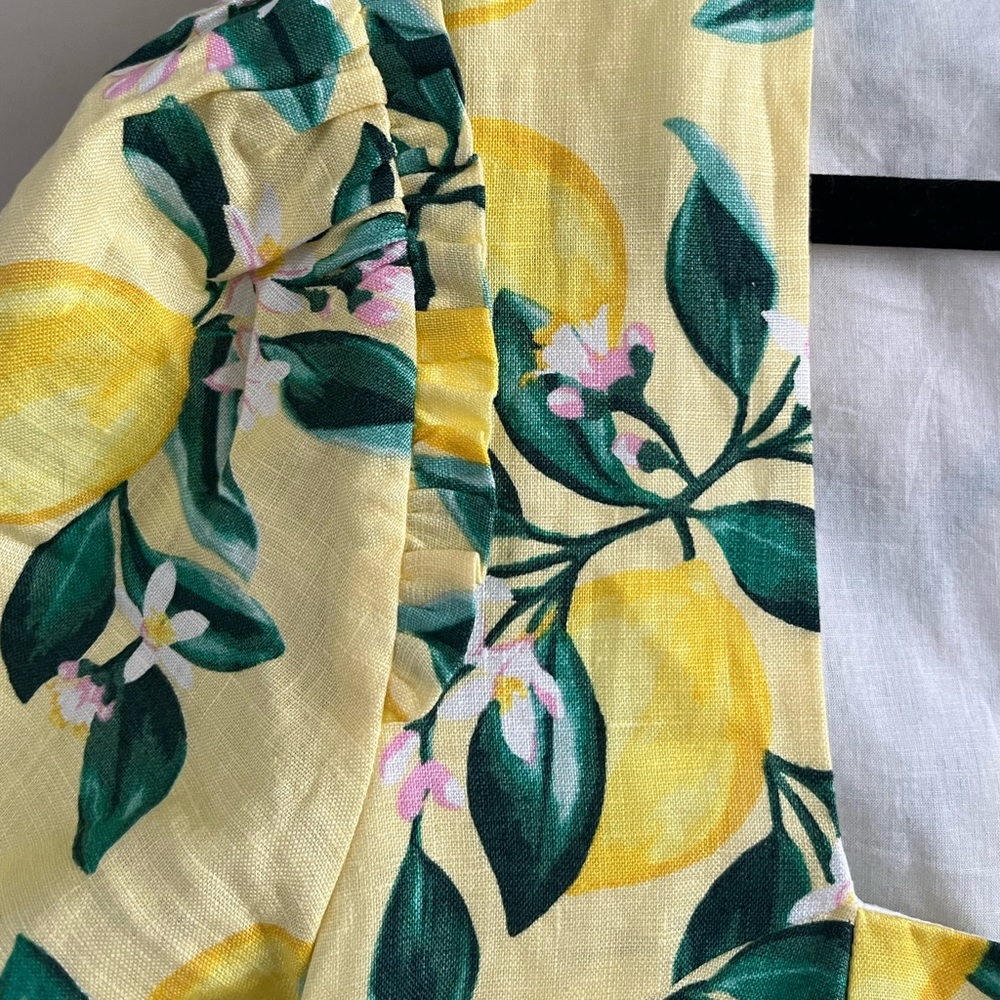 Draper James Yellow Lemon Print 100% Linen Mini Dress - Picture 10 of 13